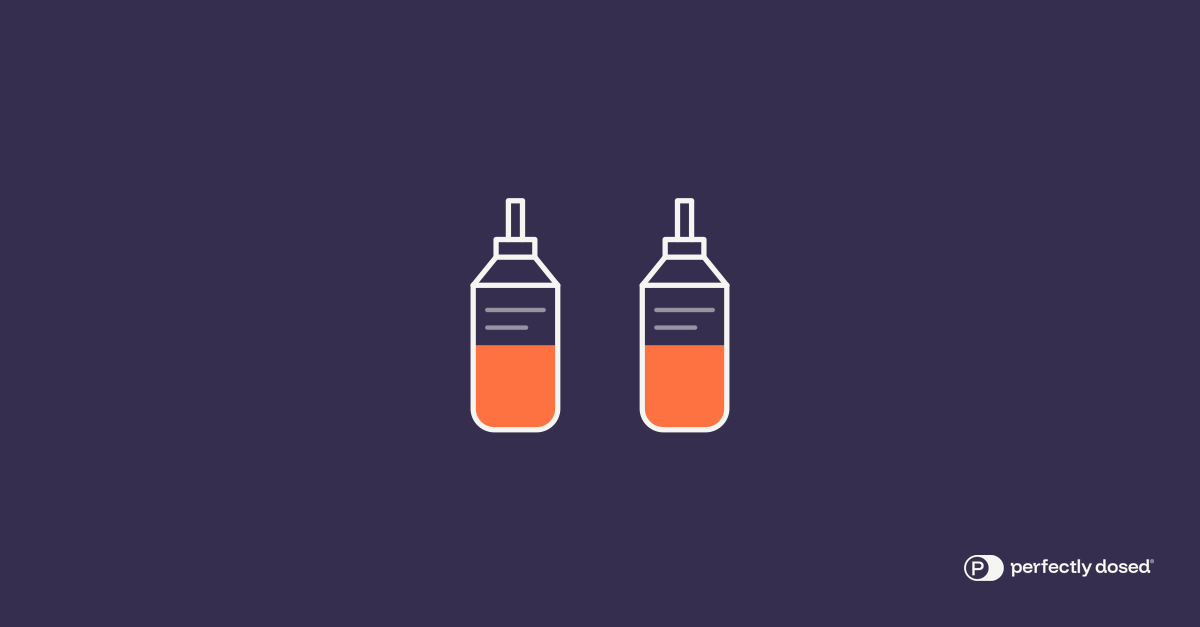 Two dropper bottles containing hemp emulsion samples